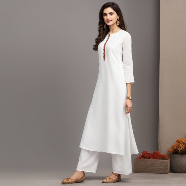 Regular White Kurta with Trouser