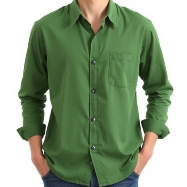 Green Button-Up Shirt Stylish and Comfortable Long Sleeve